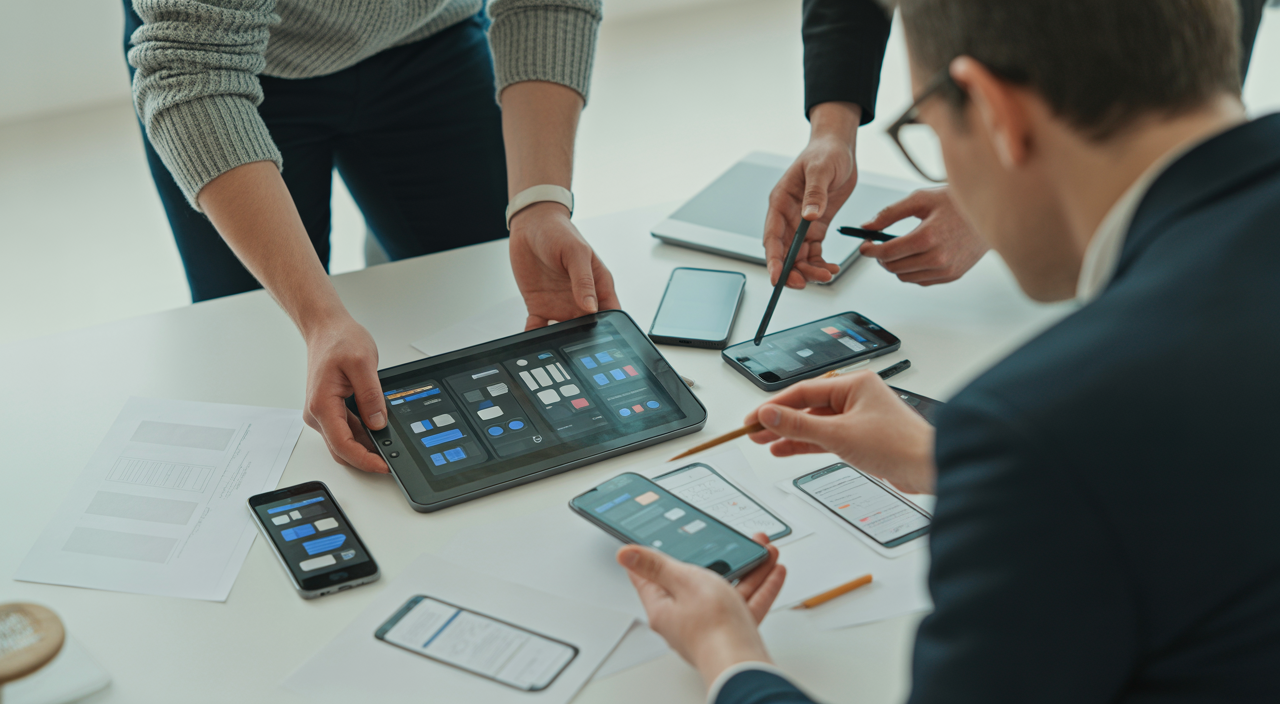 Illustration representing mobile app development services decision-making process
